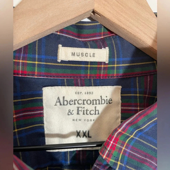 Abercrombie & Fitch Men’s Shirt XXL Blue Button Down Muscle Fit Preppy Plaid Y2K - Picture 3 of 10